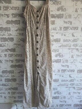 ​Japna Animal Print Smocked Button Front Maxi Dress M